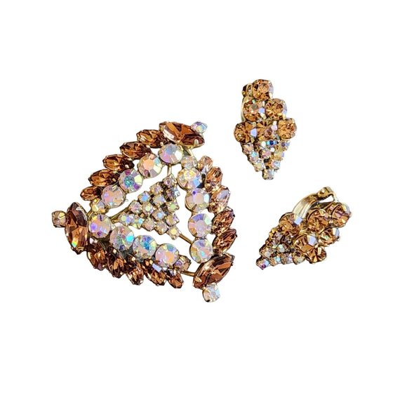 Vintage Rare Signed Keyes Of Canada Super Sparkly Rhinestone Brooch Set (A1865) - Picture 2 of 8